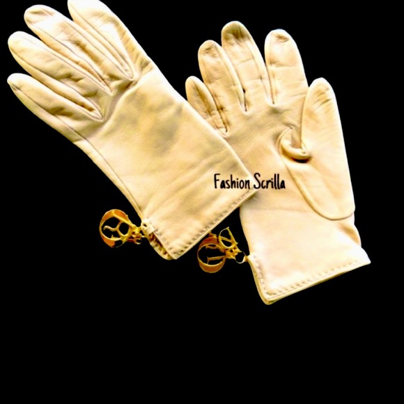 Dior Lady Dior Vintage Gold Charm Lamb Skin Leather Gloves - Picture 2 of 7